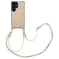 Selencia Nova Croco HandyHülle mit Kordel und Kartenhalter Samsung Galaxy S24 Ultra - Beige