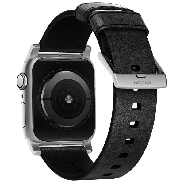 Nomad Modernes Lederarmband für das  Apple Watch Series 1 t/m 11 / SE / Ultra (44/45/46/49 mm) - Black / Silver