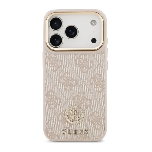 Guess Classic Strass Logo Leather Back Cover mit MagSafe Apple iPhone 17 Pro - Rosa