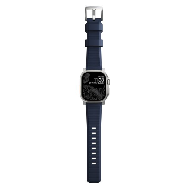 Nomad Robustes Armband FKM für die Apple Watch Series 1 bis 10 / SE / Ultra (2) (44/45/46/49 mm) - Silber/Blau