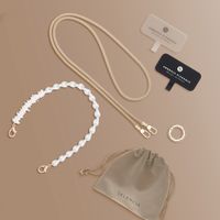 Selencia Handykette Set mit Perlen und Muscheln - Beige