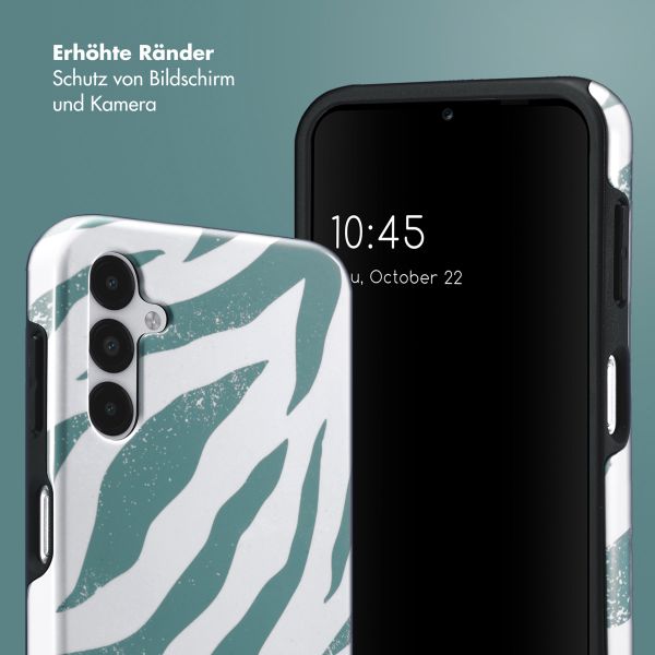 Selencia Vivid Tough Back Cover für das Samsung Galaxy A14 (5G/4G) - Colorful Zebra Pine Blue