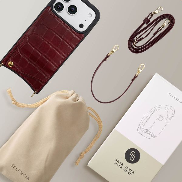 Selencia Nova Croco HandyHülle mit Kordel und Kartenhalter Apple iPhone 17 Pro - Burgundy