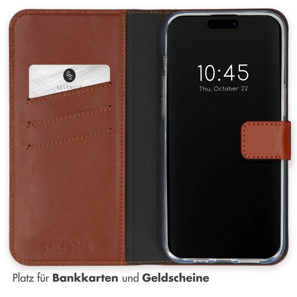 Selencia Echtleder Klapphülle Apple iPhone 15 Pro Max - Hellbraun