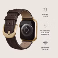 Burga Armband aus echtem Leder für Apple Watch Series 1 - 9 / SE (38/40/41 mm) | Series 10 / 11 (42 mm) - Espresso / Gold