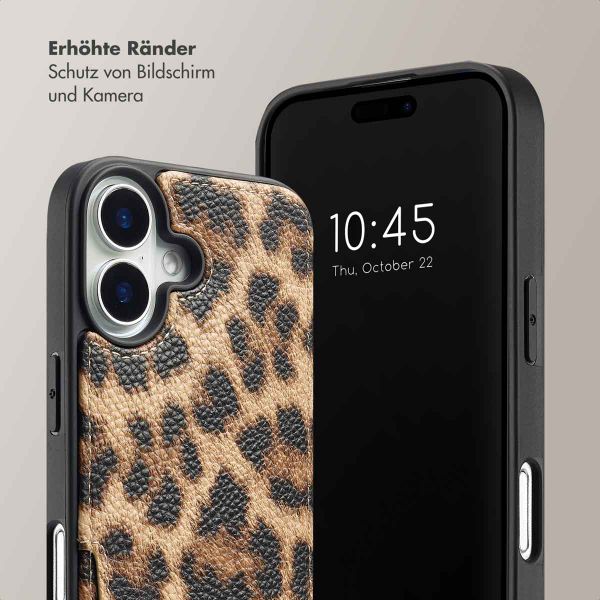 Selencia Nova Back Cover mit Kordel und Kartenhalter für das iPhone 16 - Leopard