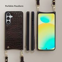 Selencia Nova Croco HandyHülle mit Kordel und Kartenhalter Samsung Galaxy S25 FE - Choco Brown