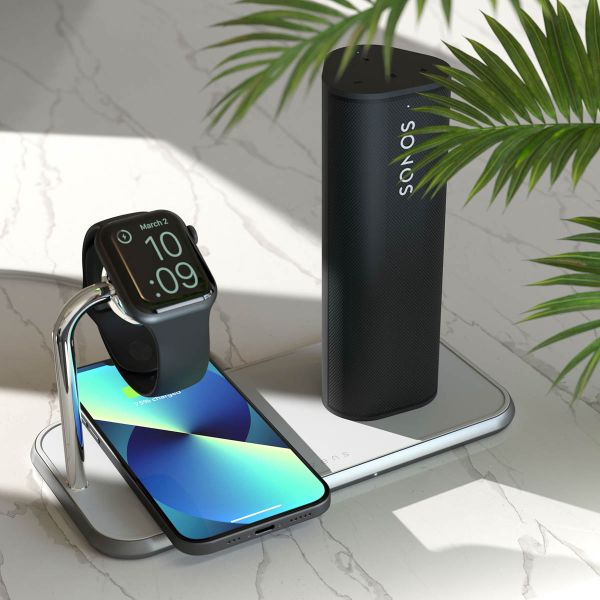 Zens Aluminium 3-in-1 Wireless Charger | Doppelte kabellose Ladematte + Apple Watch - Weiß