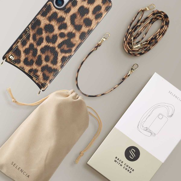 Selencia Nova Handyhülle mit Kordel und Kartenhalter Samsung Galaxy S25 - Leopard