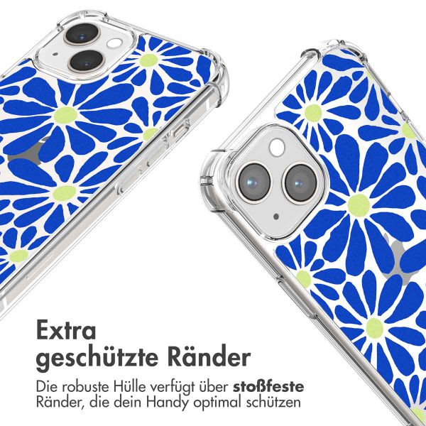 imoshion Design Hülle mit Band für das iPhone 14 - Cobalt Blue Flowers Connect