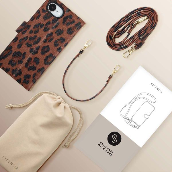Selencia Sabi Klapphülle mit Leopardenmuster Apple iPhone 16e - Mocha Brown