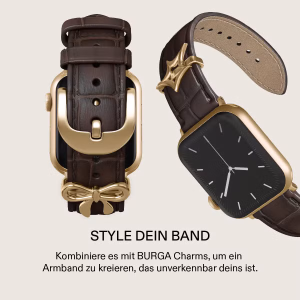 Burga Armband aus echtem Leder für Apple Watch Series 1 - 9 / SE (38/40/41 mm) | Series 10 / 11 (42 mm) - Espresso / Gold