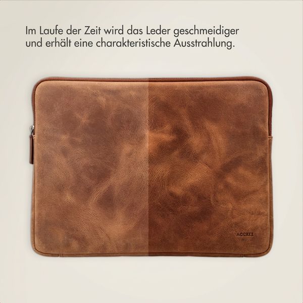 Accezz Leather Laptop Hülle mit Reißverschluss 13-14 Zoll - Laptop Sleeve - Cognac