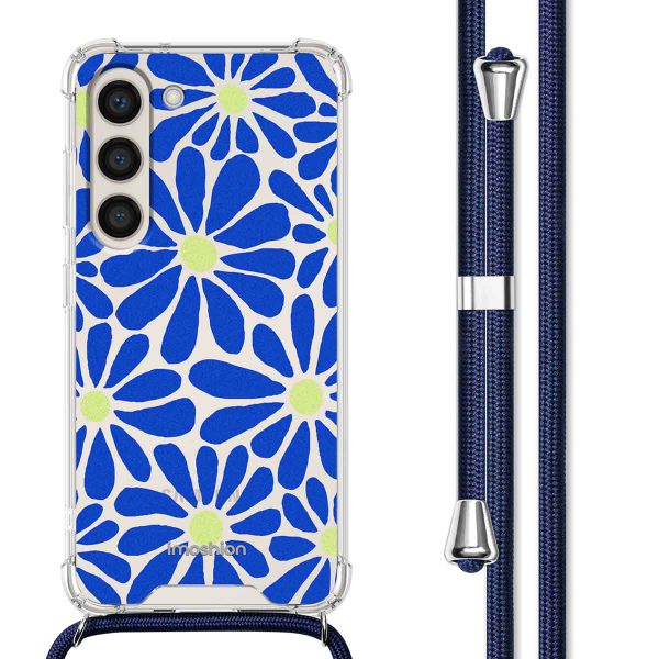 imoshion Design Hülle mit Band für das Samsung Galaxy S23 - Cobalt Blue Flowers Connect