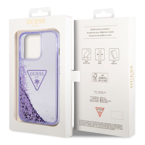 Guess Liquid Glitter Back Cover für das iPhone 14 Pro - Violett