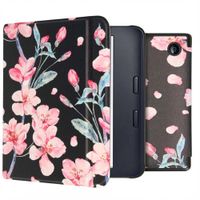 imoshion Design Slim Hard Case Sleepcover mit Stand Kobo Libra 2 / Tolino Vision 6 - Blossom Watercolor Black