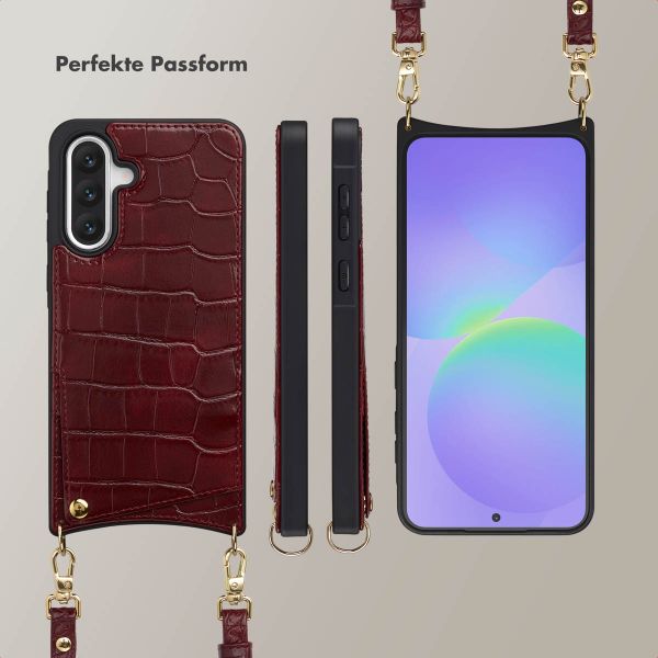 Selencia Nova Croco HandyHülle mit Kordel und Kartenhalter Samsung Galaxy A36 - Burgundy