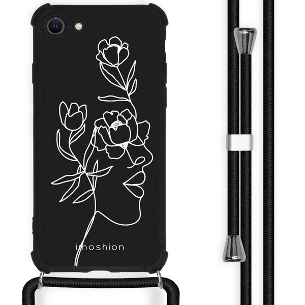 imoshion Design Hülle mit Band für das iPhone SE (2022 / 2020) / 8 / 7 - Woman Flower Black