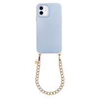 Selencia Rivièra MagSafe Backcover mit abnehmbaren Haken für das Apple iPhone 12 / 12 Pro - Powder Blue + Bold Chain Handykette - Gold