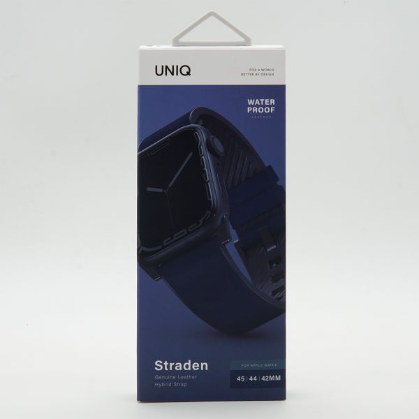 Uniq Straden Wasserdichtes Lederarmband für das  Apple Watch Series 1 t/m 11 / SE / Ultra (44/45/46/49 mm) - Prussian