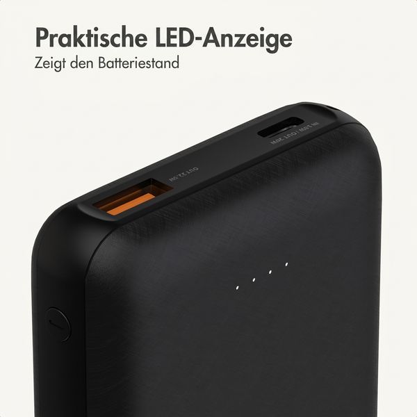 imoshion Kompakte Powerbank 10.000 mAh - Kleine Powerbank - 22,5W Schnellladegerät - USB-C / USB-A - Schwarz