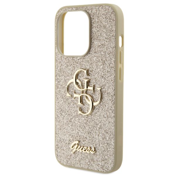 Guess 4G Metal Logo Back Cover mit Glitter für das iPhone 15 Pro - Gold