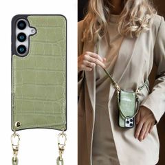 Selencia Nova Croco HandyHülle mit Kordel und Kartenhalter Samsung Galaxy S25 - Sage Green