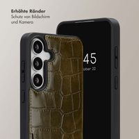 Selencia Nova Croco HandyHülle mit Kordel und Kartenhalter Samsung Galaxy S25 FE - Dark Olive