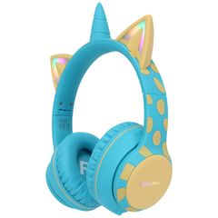 imoshion Kabellose Kinderkopfhörer Unicorn LED Light - Dezibelbegrenzer - Mit AUX-Kabel - Soft Blue / Yellow