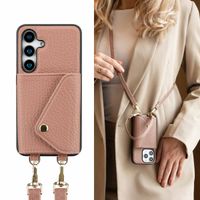 Selencia Sera HandyHülle mit Kordel und Umschlag-Kartenhalter Samsung Galaxy S24 / S25 - Old Pink