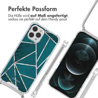 imoshion Design Hülle mit Band Apple iPhone 12 (Pro) - Petrol Green Graphic