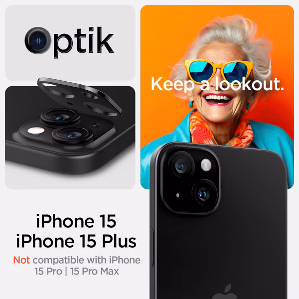 Spigen GLAStR EZ Fit Optik Kameraschutz 2er-Pack für Apple iPhone 15 / 15 Plus - Schwarz