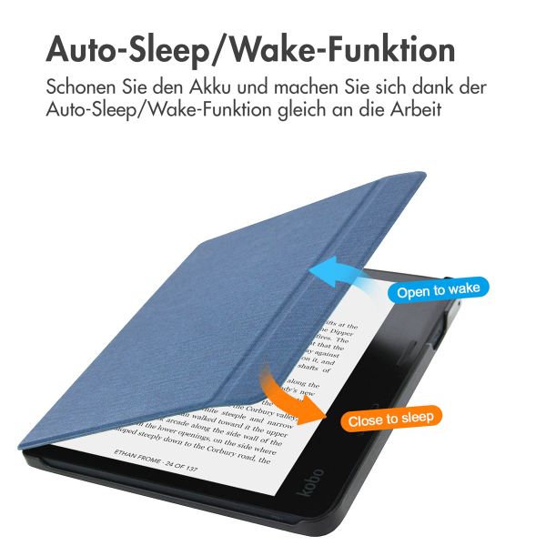 imoshion Canvas Sleepcover Klapphülle mit Stand Kobo Sage / Tolino Epos 3 - Dunkelblau