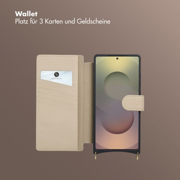 Selencia Riva Bookcase mit MagSafe und Handgelenkband Samsung Galaxy S25 Ultra - Beige