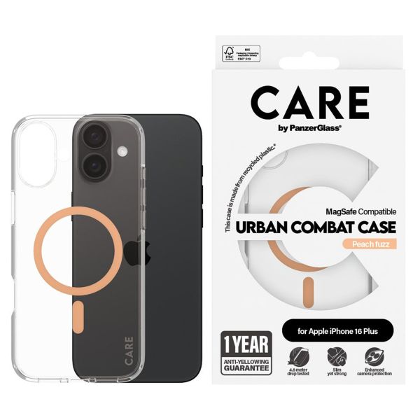 CARE by PanzerGlass Urban Combat Case MagSafe für das iPhone 16 Plus - Transparent / Peach