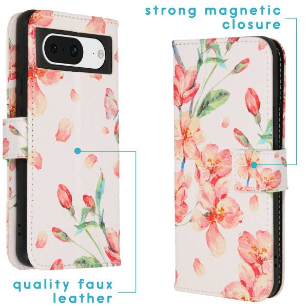 imoshion Design TPU Klapphülle Google Pixel 8 - Blossom Watercolor White