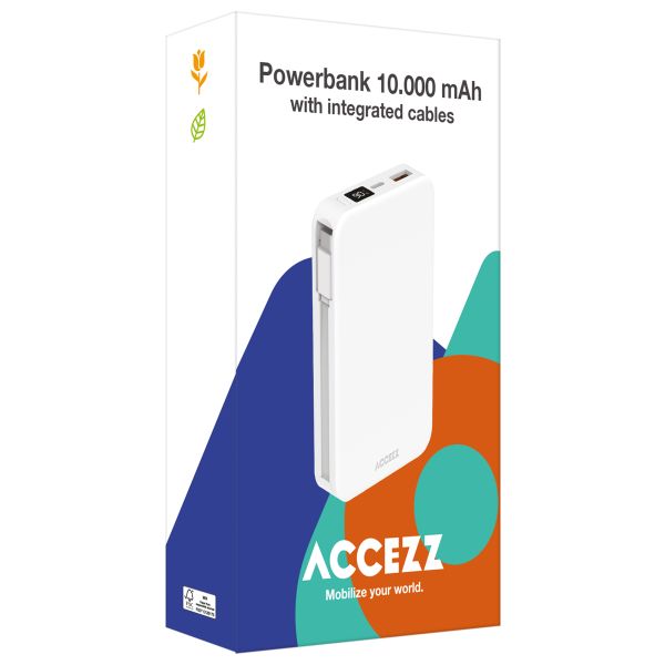 Accezz Powerbank 10.000 mAh mit integrierten Kabeln – Weiß