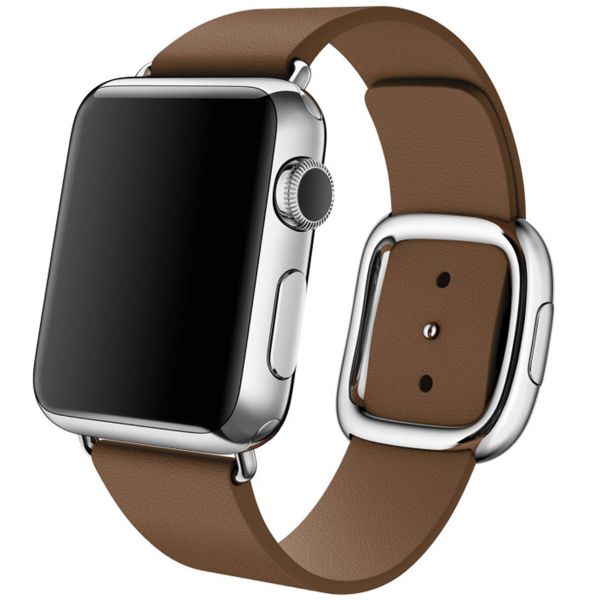 Apple Leather Band Modern Buckle für die Apple Watch Series 1 bis 9 / SE (38/40/41 mm) | Series 10 (42 mm) - Größe S - Braun