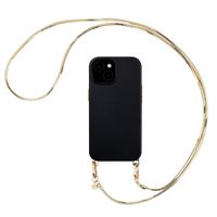 Selencia Rivièra MagSafe Backcover mit abnehmbaren Haken für das Apple iPhone 15 - Velvet Black + Sleek Chain (130 cm) - Gold