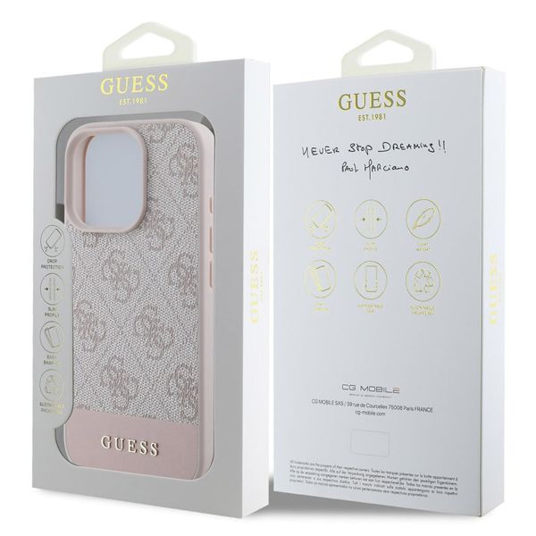 Guess Bottom Stripe 4G Back Cover für das iPhone 16 Pro - Rosa