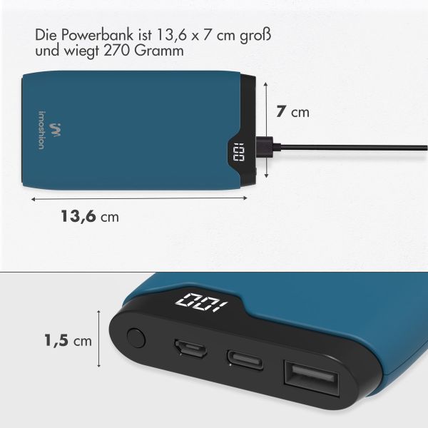 imoshion Powerbank - 10.000 mAh - Schnelles Aufladen und Power Delivery - Blau