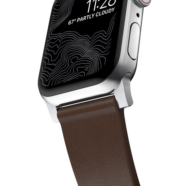 Nomad Modernes Lederarmband für das  Apple Watch Series 1 t/m 11 / SE / Ultra (44/45/46/49 mm) - Brown / Silver