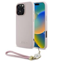 Guess Grained Back Cover MagSafe mit Flower Charm Strap Apple iPhone 16 Pro Max - Rosa