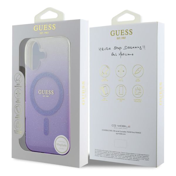 Guess MagSafe IML Glitter Gradient Case für das iPhone 16 - Purple