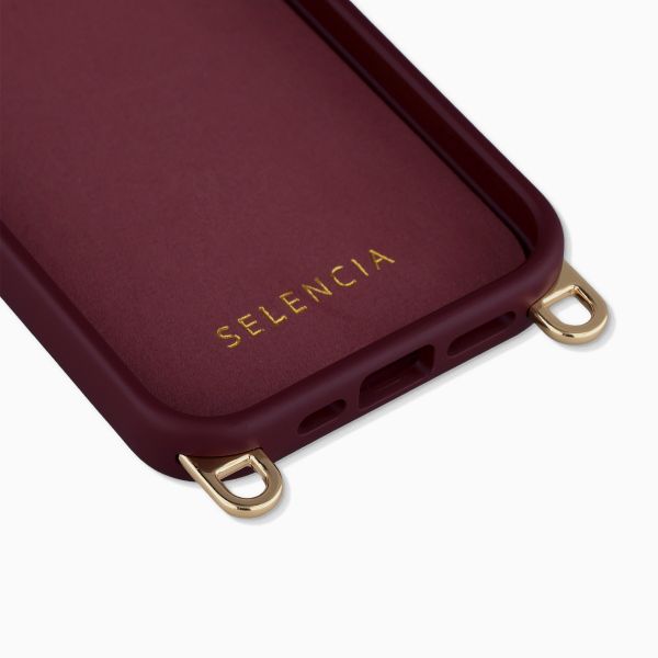 Selencia Rivièra MagSafe Backcover mit abnehmbaren Haken für das Apple iPhone 17e / 16e - Bold Burgundy + Sorbet Pop Handykette - Pink