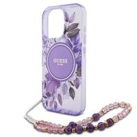 Guess MagSafe IML Flowers Case mit Beads Strap Apple iPhone 16 Pro Max - Purple