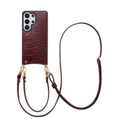 Selencia Nova Croco HandyHülle mit Kordel und Kartenhalter Samsung Galaxy S26 Ultra - Burgundy
