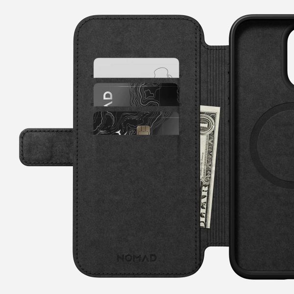 Nomad Modern Leather Folio Klapphülle für das iPhone 15 Pro Max - Schwarz