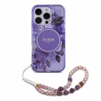 Guess MagSafe IML Flowers Case mit Beads Strap Apple iPhone 15 Pro Max - Purple