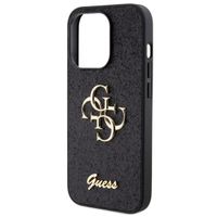 Guess 4G Metal Logo Back Cover mit Glitter für das iPhone 15 Pro - Schwarz